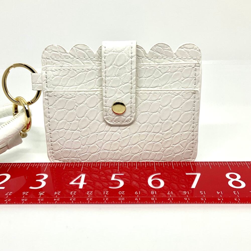 White Faux Leather Cardholder Bangle Key Ring with Tassels - Picture 2 of 3